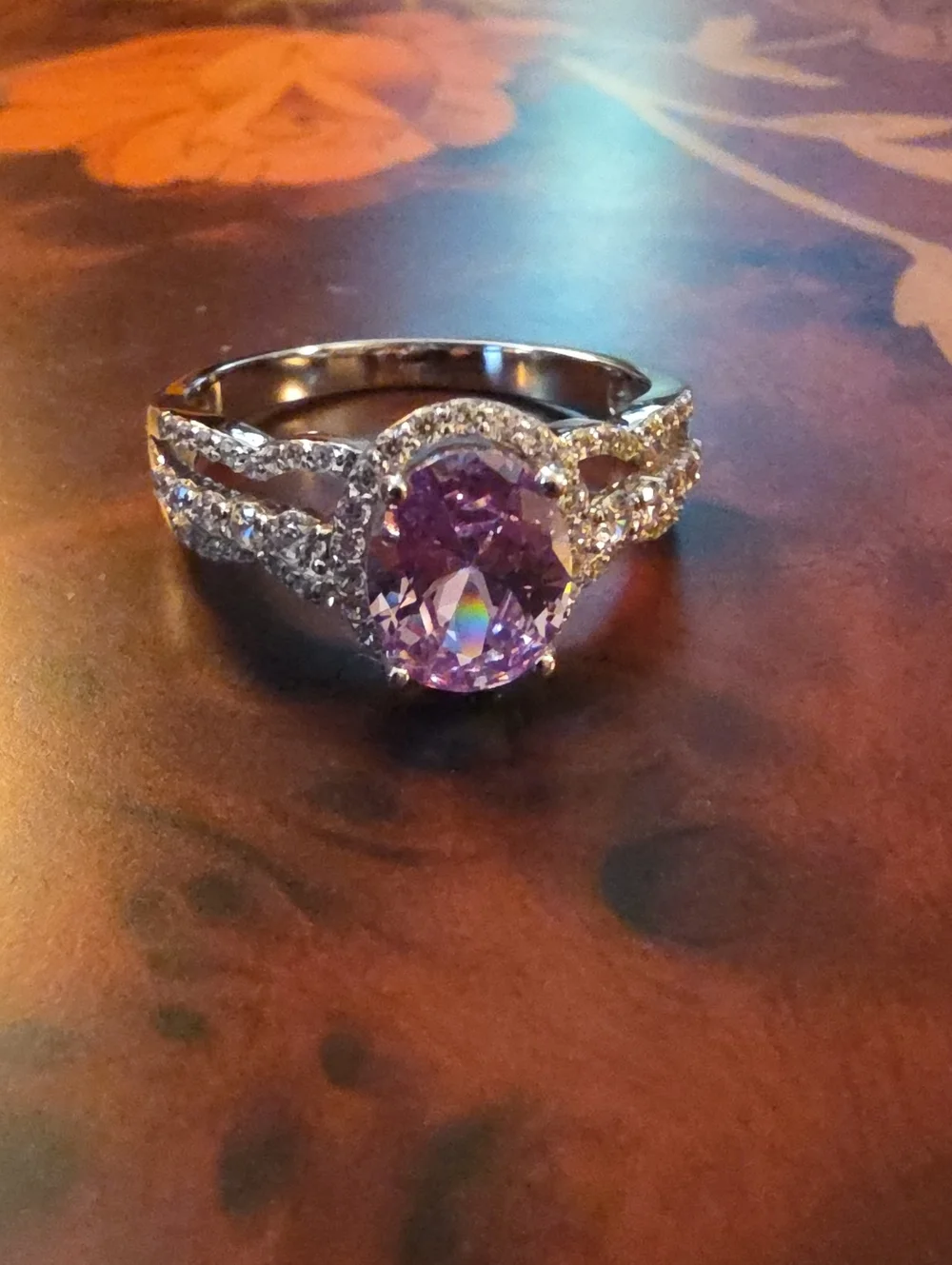 Bella Luce(R) Lavender& White Diamond Simulants Rhodium Over Silver Ring SZ 10